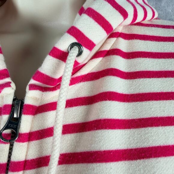 Uniqlo Hoodie Womens Small Pink White Striped Cotton Blend Terry Lined Zip Up - Picture 3 of 12